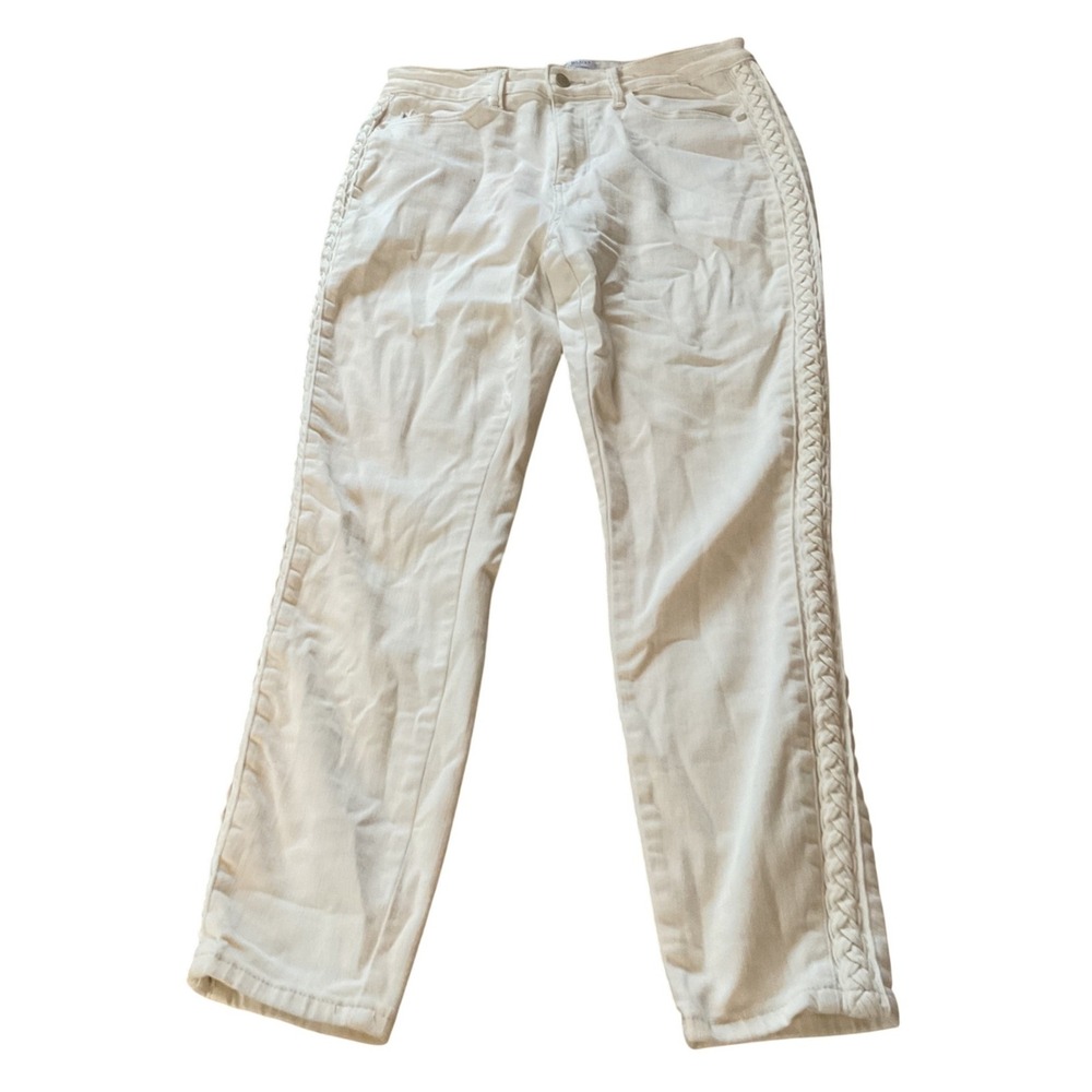 Judy Blue White Braided‎ Side Relaxed Fit Straight Leg Jeans JB88782 WHT 11/30